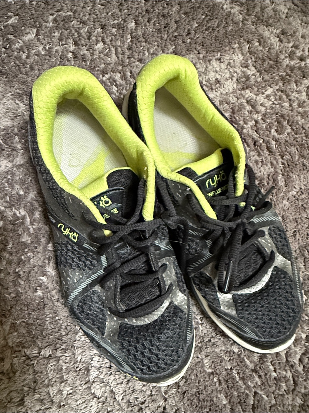 Ryka Black and Neon Yellow/Green Women's Athletic Sneakers - for dance or Zumba